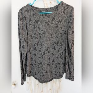 Vera Wang Floral Long Sleeve Top - Gray And Black